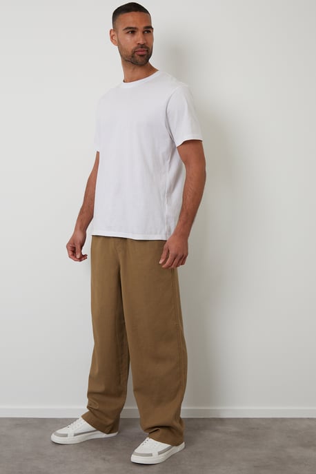 Stone Linen Blend Loose Fit Trousers - Image 3