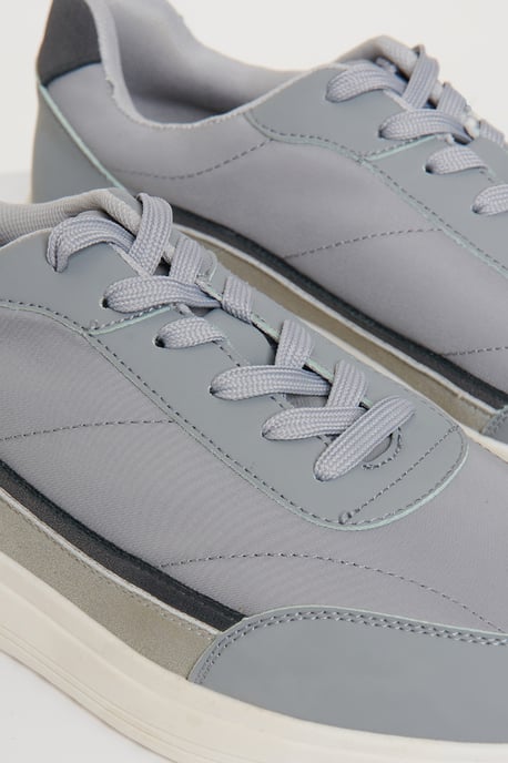 Grey Retro Panelled Court Trainers - Image 3