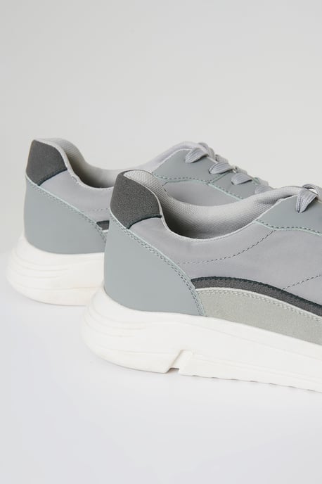 Grey Retro Panelled Court Trainers - Image 4