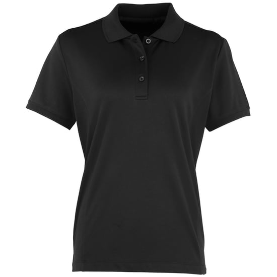 Premier Womens/Ladies Coolchecker Short Sleeve Pique Polo T-Shirt (Black) - Image 1