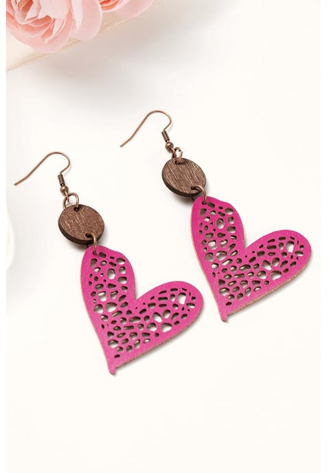 Rose Red Valentine Hollow-out Love Heart Dangle Earrings - Image 1