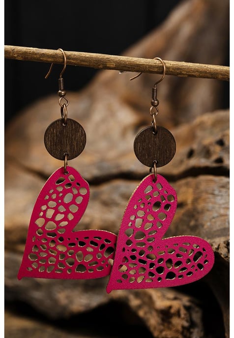 Rose Red Valentine Hollow-out Love Heart Dangle Earrings - Image 2