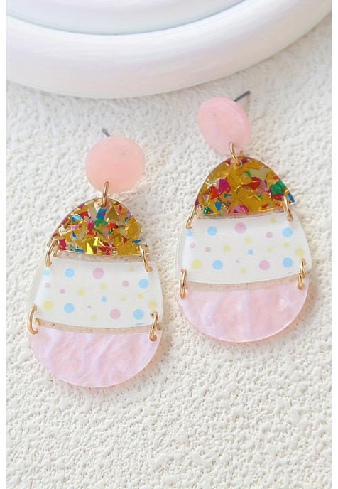 Pink Cute Printed Easter Egg Shape Drop Earrings - Image 2