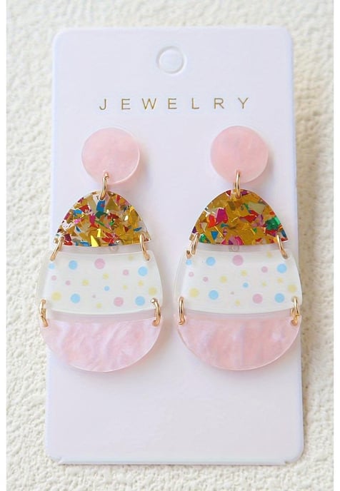 Pink Cute Printed Easter Egg Shape Drop Earrings - Image 4