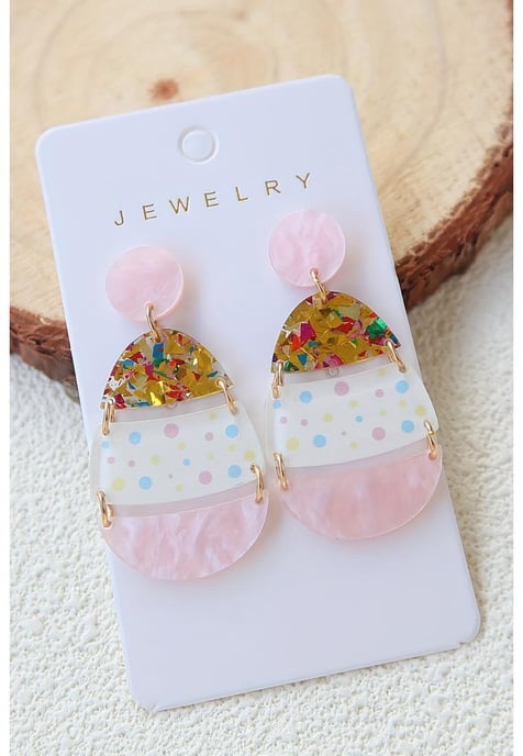 Pink Cute Printed Easter Egg Shape Drop Earrings - Image 5