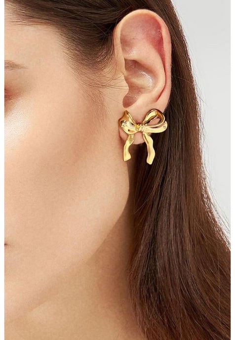 Gouden Elegante Boog Ontwerp Ge studeerde Oorbellen - Image 3