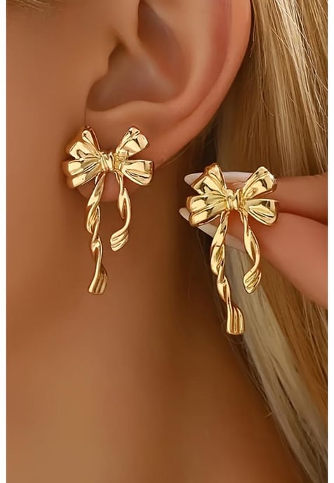 Gold Bow Knot Plated Alloy Stud Earrings - Image 1