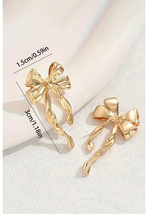 Gouden Strik Knoop Vergulde Legering Stud Oorhangers - Image 2