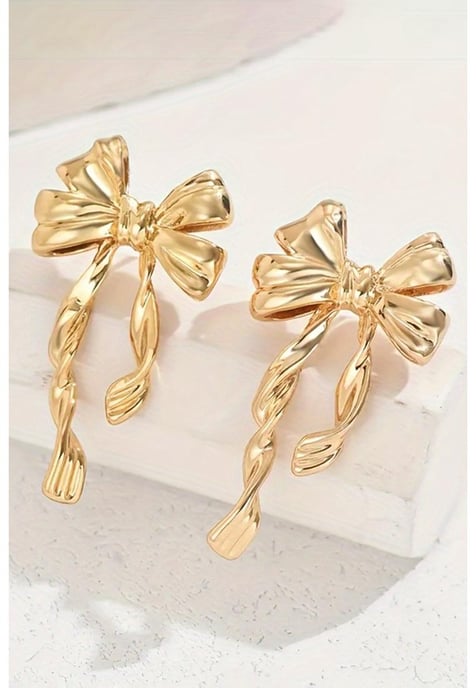 Gouden Strik Knoop Vergulde Legering Stud Oorhangers - Image 4