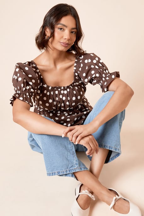 Spot Square Neck Poplin Blouse - Image 1