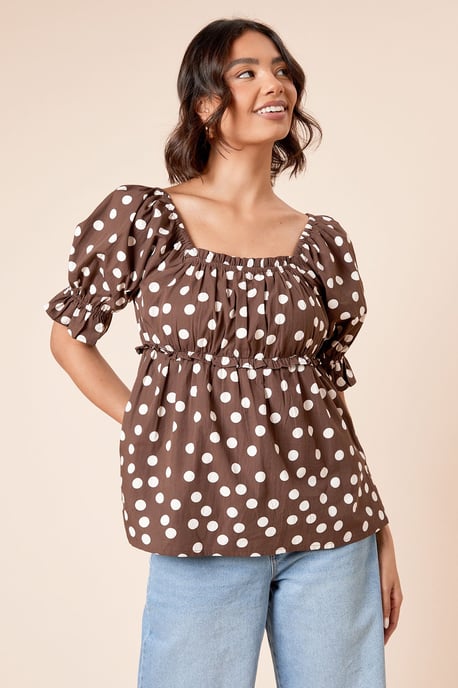Spot Square Neck Poplin Blouse - Image 2