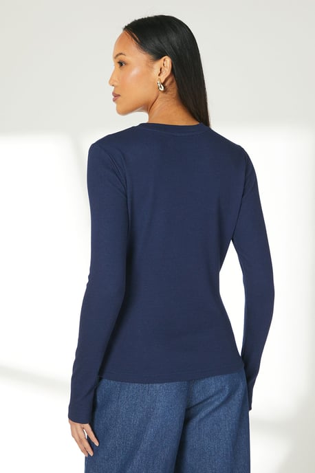 Navy Button Detail Rib Top - Image 4