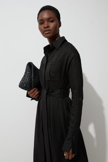 Viscose Linen Woven Belted Shirt Dress - Image 2