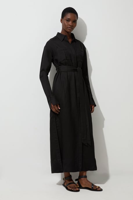 Viscose Linen Woven Belted Shirt Dress - Image 3