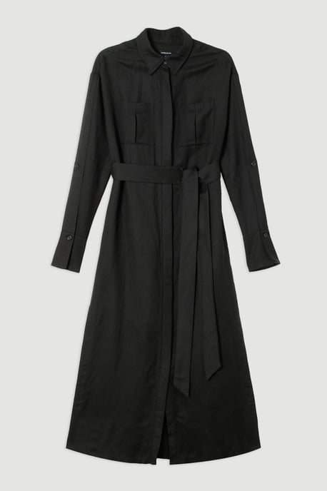 Viscose Linen Woven Belted Shirt Dress - Image 4