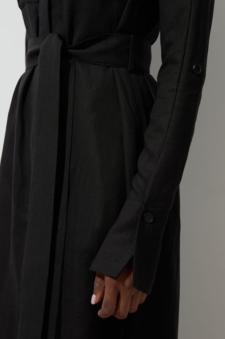 Viscose Linen Woven Belted Shirt Dress - Image 5