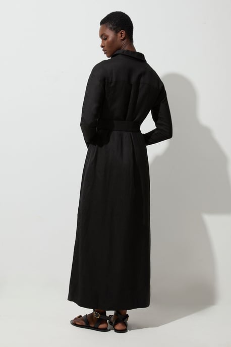 Viscose Linen Woven Belted Shirt Dress - Image 6
