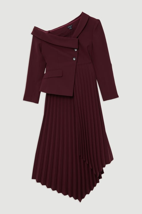 Tailored Crepe Asymmetric Pleated Midi Dress