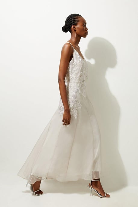 Satin Applique Woven Maxi Dress - Image 1