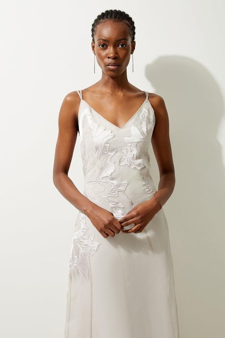 Satin Applique Woven Maxi Dress - Image 2