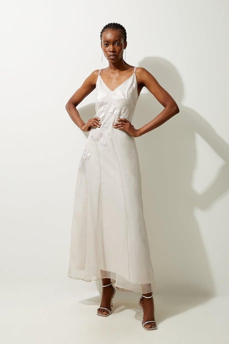 Satin Applique Woven Maxi Dress - Image 3