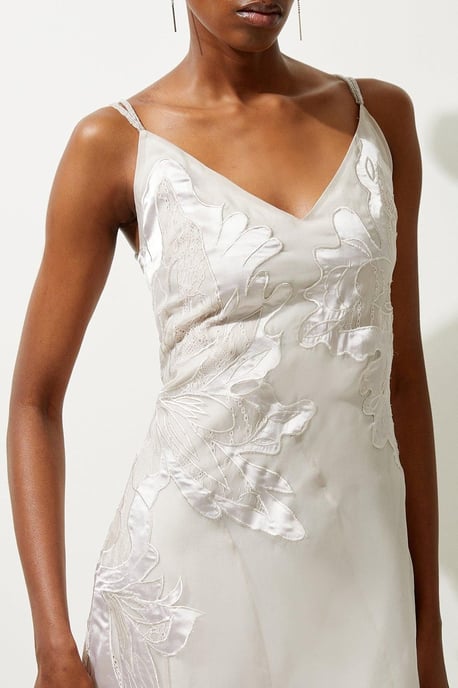 Satin Applique Woven Maxi Dress - Image 5