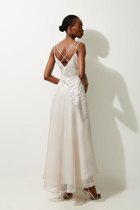 Satin Applique Woven Maxi Dress - Image 6