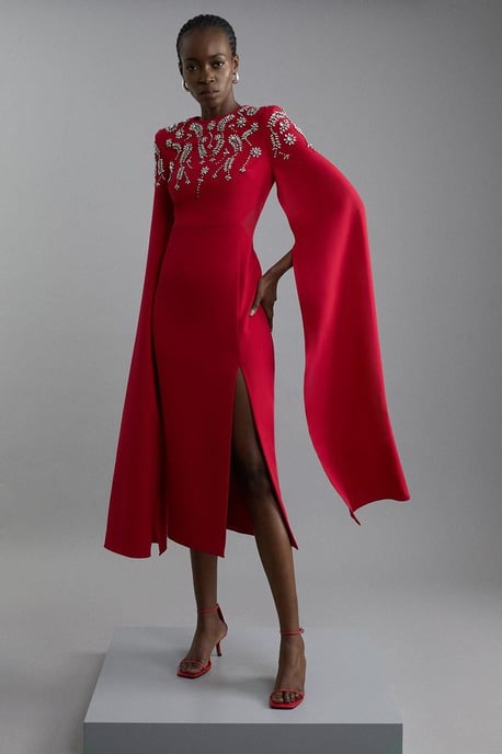 Compact Stretch Viscose Crystal Embellished Cape Maxi Dress - Image 1