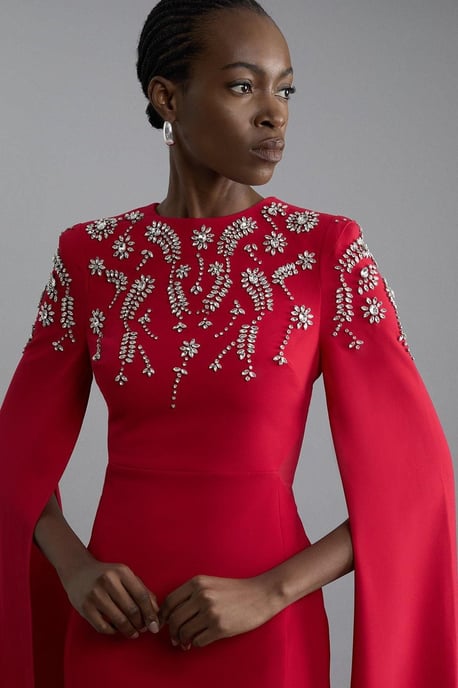 Compact Stretch Viscose Crystal Embellished Cape Maxi Dress - Image 2