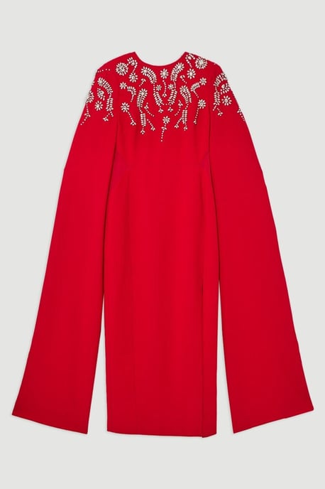Compact Stretch Viscose Crystal Embellished Cape Maxi Dress - Image 4
