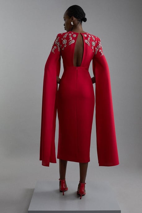 Compact Stretch Viscose Crystal Embellished Cape Maxi Dress - Image 5