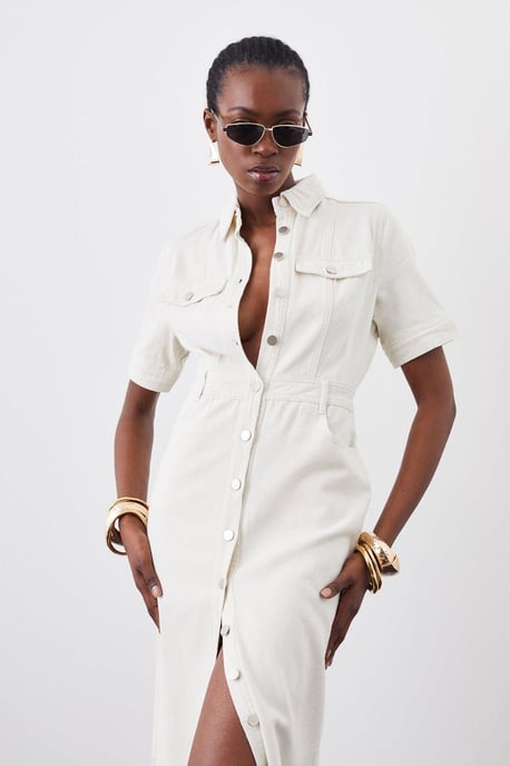 Denim Maxi Shirt Dress - Image 2