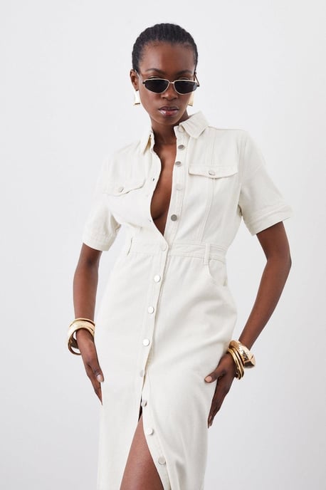 Denim Maxi Shirt Dress - Image 5