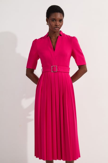 Petite Tailored Structured Crepe Forever Pleat Midi Dress - Image 1