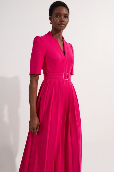 Petite Tailored Structured Crepe Forever Pleat Midi Dress - Image 3