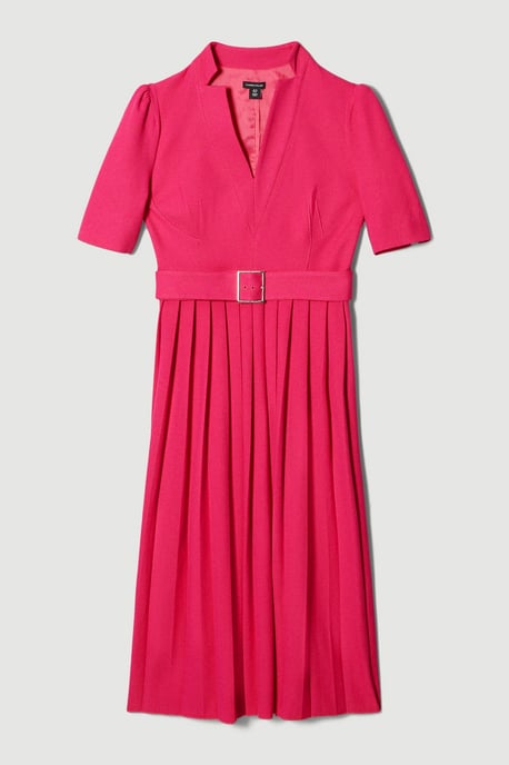 Petite Tailored Structured Crepe Forever Pleat Midi Dress - Image 4