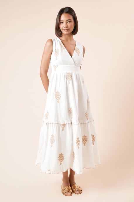 Embroidered Tie Back Strappy Midi Dress - Image 1