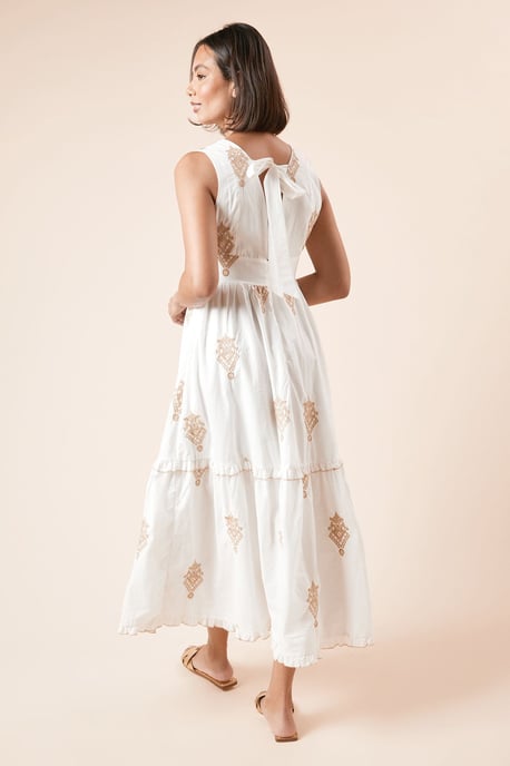 Embroidered Tie Back Strappy Midi Dress - Image 3