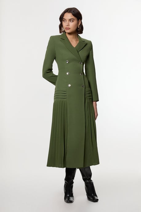 Pleated Button Detailed Woven Midi Dress - Image 1