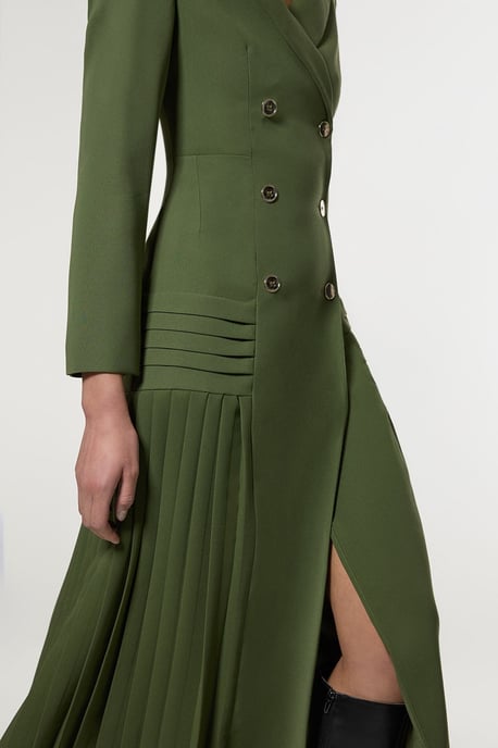Pleated Button Detailed Woven Midi Dress - Image 2