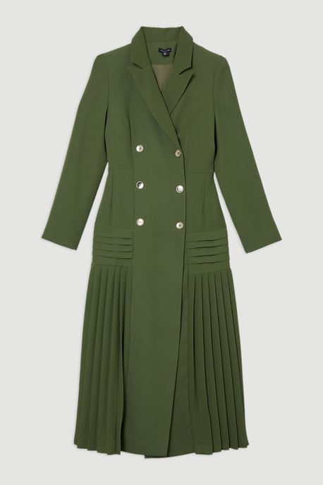 Pleated Button Detailed Woven Midi Dress - Image 4