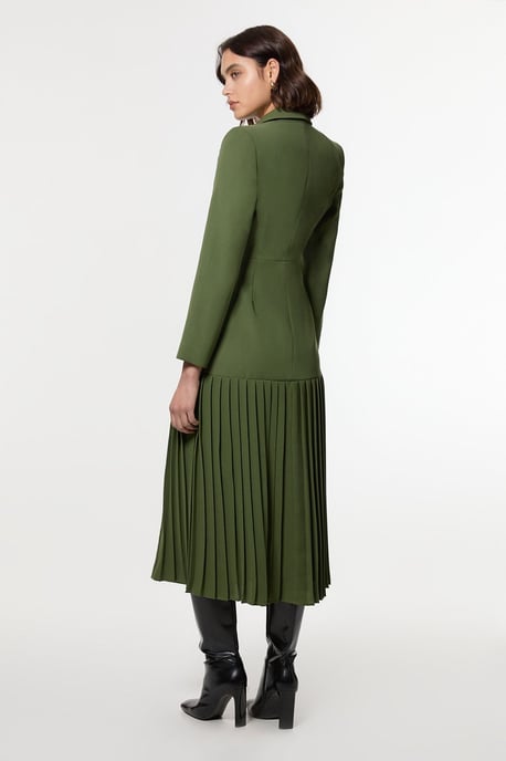 Pleated Button Detailed Woven Midi Dress - Image 6