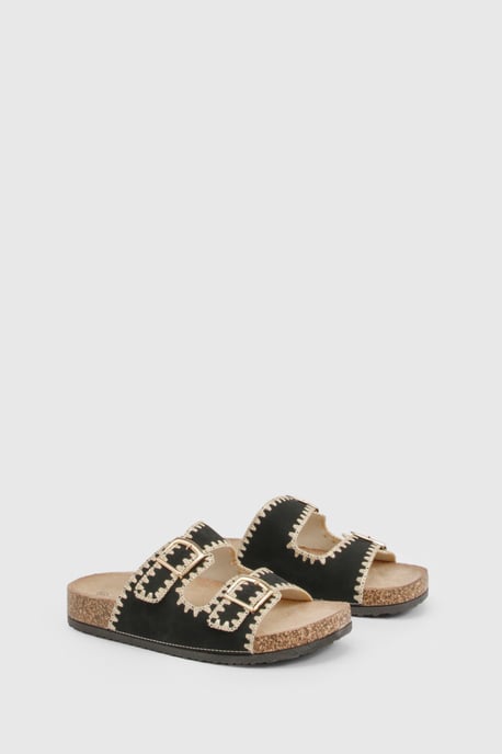 Contrast Stitch Detail Double Buckle Sliders - Image 2
