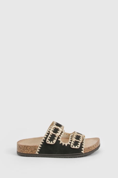 Contrast Stitch Detail Double Buckle Sliders - Image 3