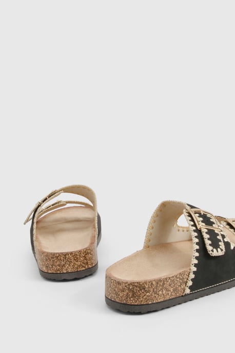 Contrast Stitch Detail Double Buckle Sliders - Image 4