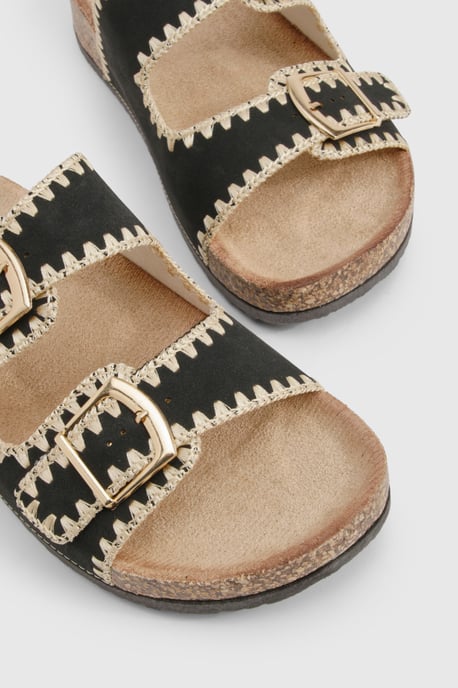 Contrast Stitch Detail Double Buckle Sliders - Image 5