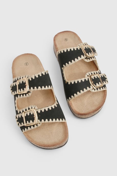 Contrast Stitch Detail Double Buckle Sliders - Image 6