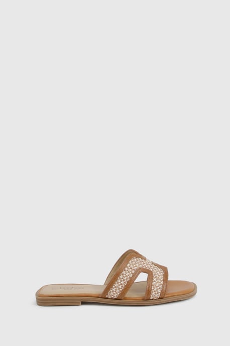 Wide Fit Contrast Raffia Cut Out Sliders - Image 3