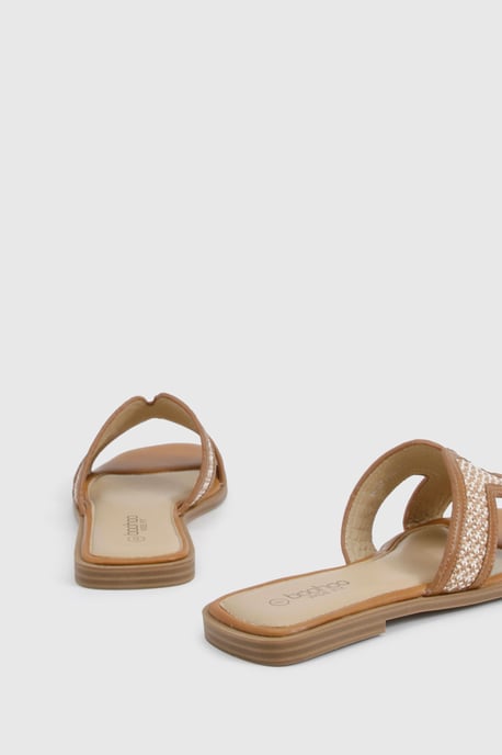Wide Fit Contrast Raffia Cut Out Sliders - Image 4