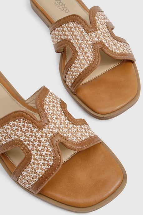 Wide Fit Contrast Raffia Cut Out Sliders - Image 5